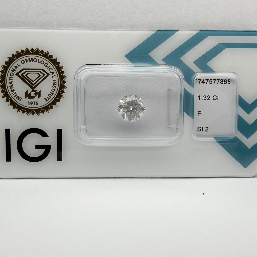 Zonder minimumprijs - 1 pcs Diamant  (Natuurlijk)  - 1.32 ct - Rond - F - SI2 - International Gemological Institute (IGI) #4.3