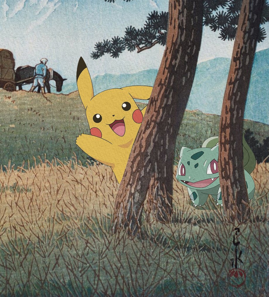 Kodo88 Giclée - Pikachu, Charmander & Bulbasaur: Evening at Tago Bay 田子の浦の夕暮 – Limited Edition (7/10) – Hand Signed #4.3
