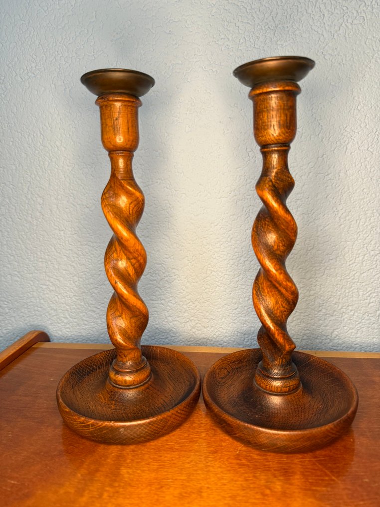 Lysestage Bygotwist (2) - Egetræ - Antik lysestage -1890 #3.2