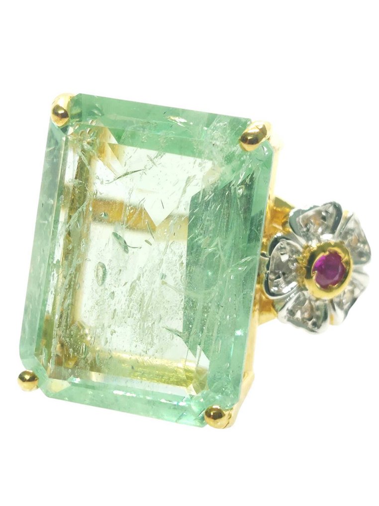 没有保留价 - 戒指 - 9 kt. 银, 黄金 海蓝宝石 - 混合宝石 #1.0