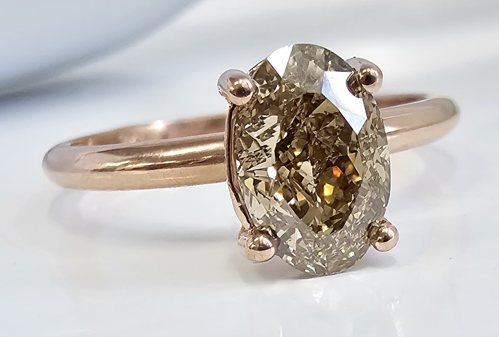 没有保留价 - 戒指 - 14K包金 玫瑰金 -  1.40ct. tw. 钻石 (天然) - 钻石 - 花哨的绿色、黄色 #1.0