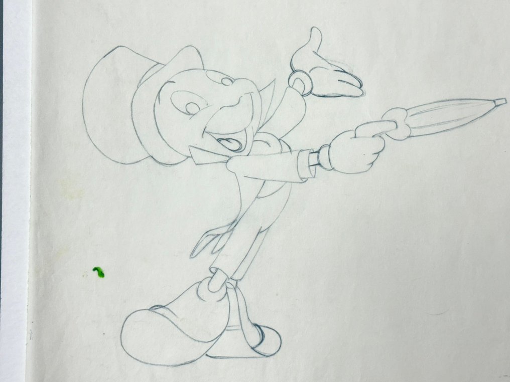 Walt Disney Original Publicity Drawing of Jiminy Cricket – Hand-Drawn Animation Art on Onion - Pinocchio (1940) #2.1