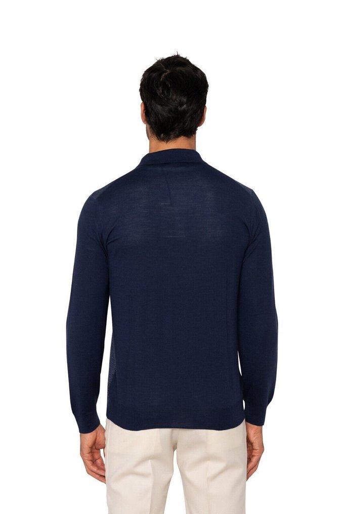 FEDELI CASHMERE RRP 1200€ Blue Sweater Half Zip Jacquard Fine Wool 140's - 50 IT - Jumper - New with tags #2.1