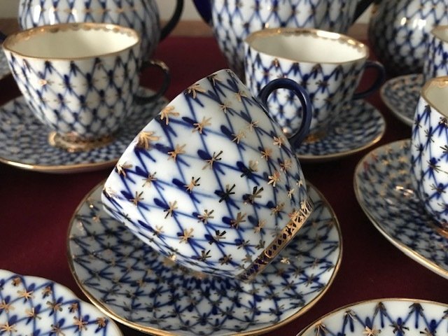 Lomonosov Imperial Porcelain Factory - Anna Yatskevich, COBALT NET - 整套咖啡杯具 - 22K金 #2.1