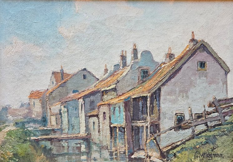 Gerard Wiegman (1875-1964) - Schitterend Hollands impressionistisch landschap net dijkhuisjes #1.0