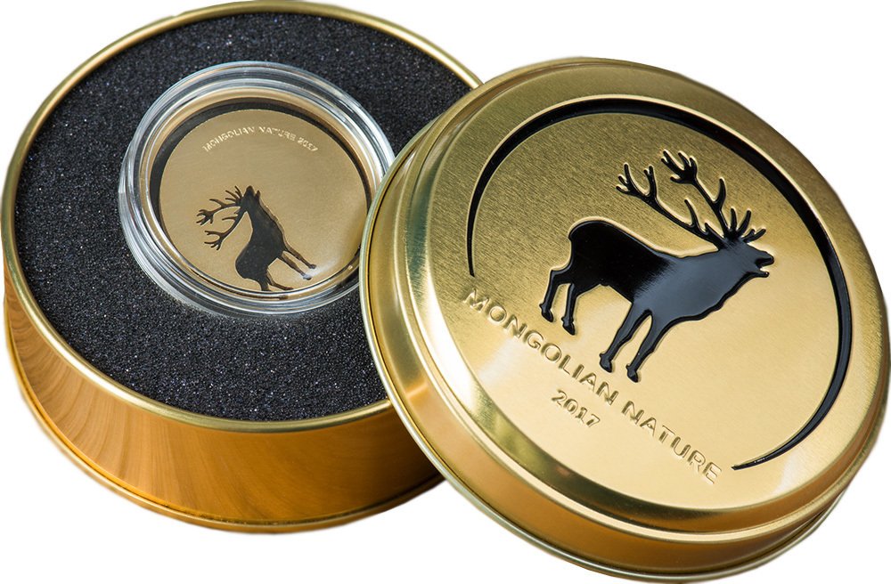 Mongolia. 500 Togrog 2016 - Mongolian Nature - Roaring Deer - 1/2 oz with COA and BOX  (Ingen reservasjonspris) #1.0