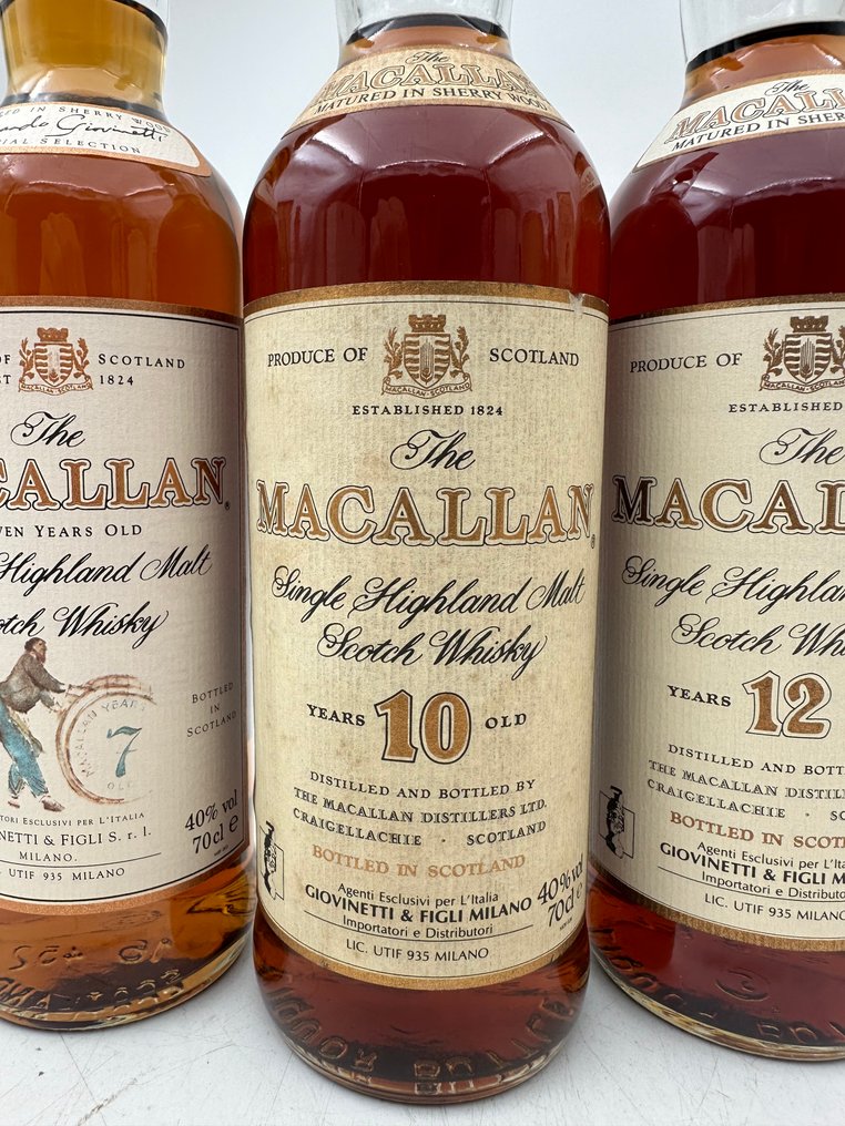 Macallan 7yo - 10yo - 12yo  - b. 1990s - 70cl - 3 bottles #1.0