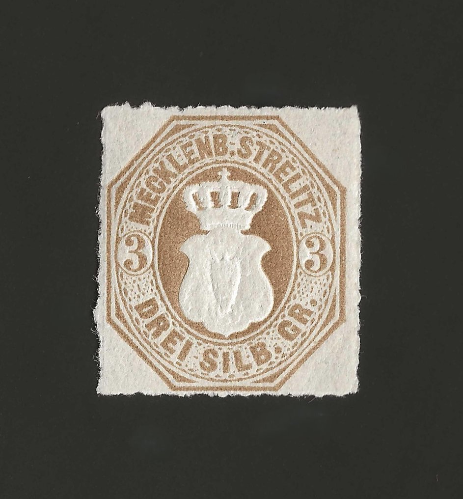 梅克伦堡-施特雷利茨大公国 1864 - 3银克鲁森邮票 - 加冕徽章上的牛头 - Michel 6 #1.0