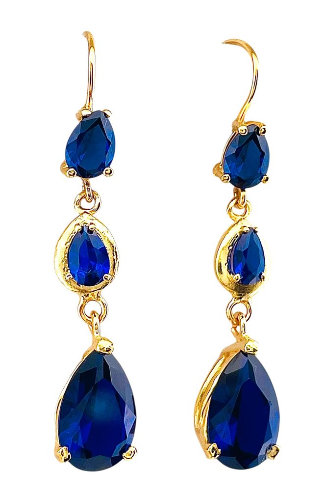 Senza prezzo di riserva - Orecchini - 9 kt Oro giallo, Argento Zaffiro #2.1