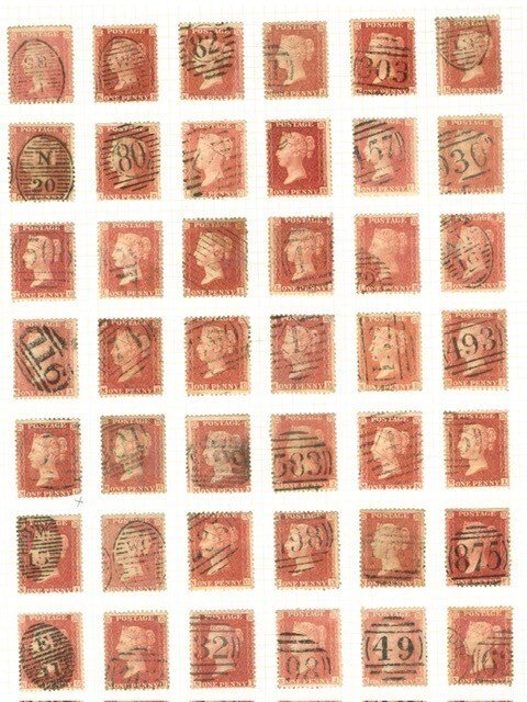 Marea Britanie 1856 - SG 38/41 - 1d 'Stars' reconstruction sheets on 6 pages. 240 letters, 1 missing 'HA #4.3