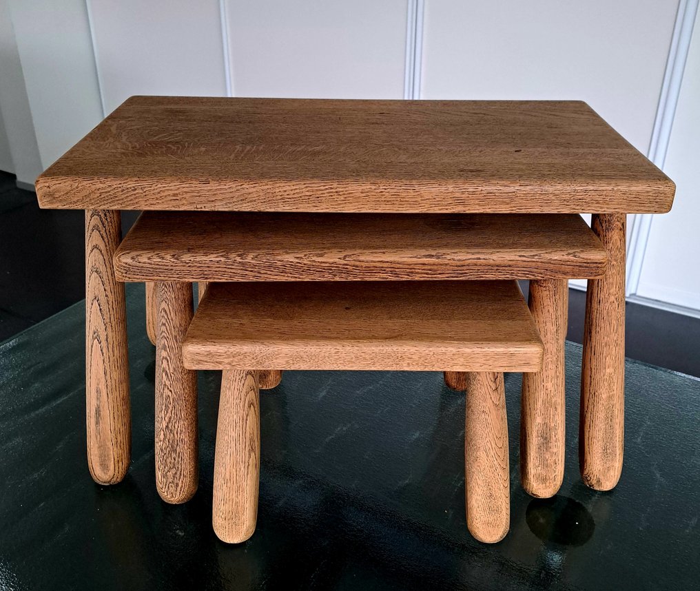 Tables gigognes - Chêne - Ensemble de trois tables d'appoint / tabourets #1.0