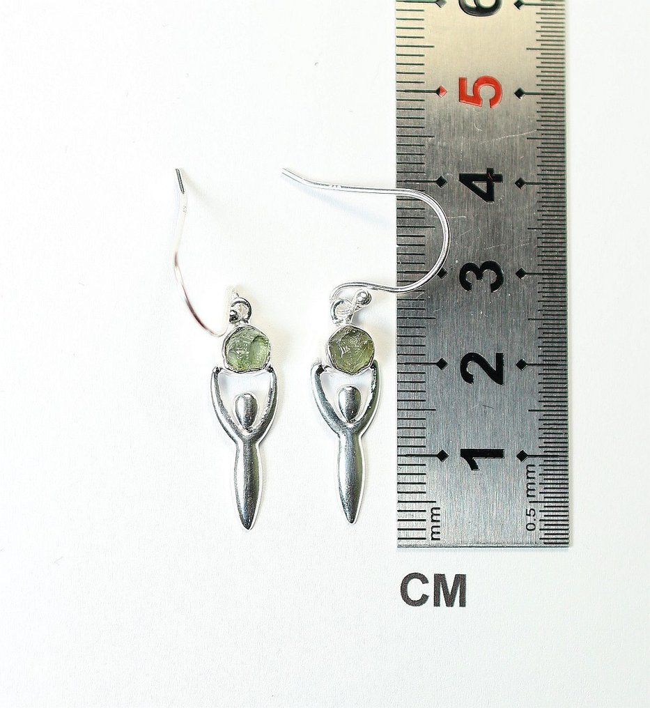 Orecchini in Moldavite / grezzi / nuovi 925. Argento Sterling - 2.58 g - (2) #1.0