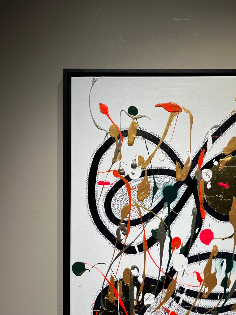 Swen Van der Sangen - Dancing Chaos 2/3 with 22krt Gold Leaf and Black Wood Frame #3.2