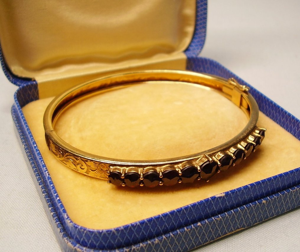 χωρίς τιμή ασφαλείας - Βραχιόλι Tombak, ελαφρώς χρυσωμένο. -  10.00ct. tw. Γρανάτης - Βικτωριανό έργο περίπου το 1890 #2.1