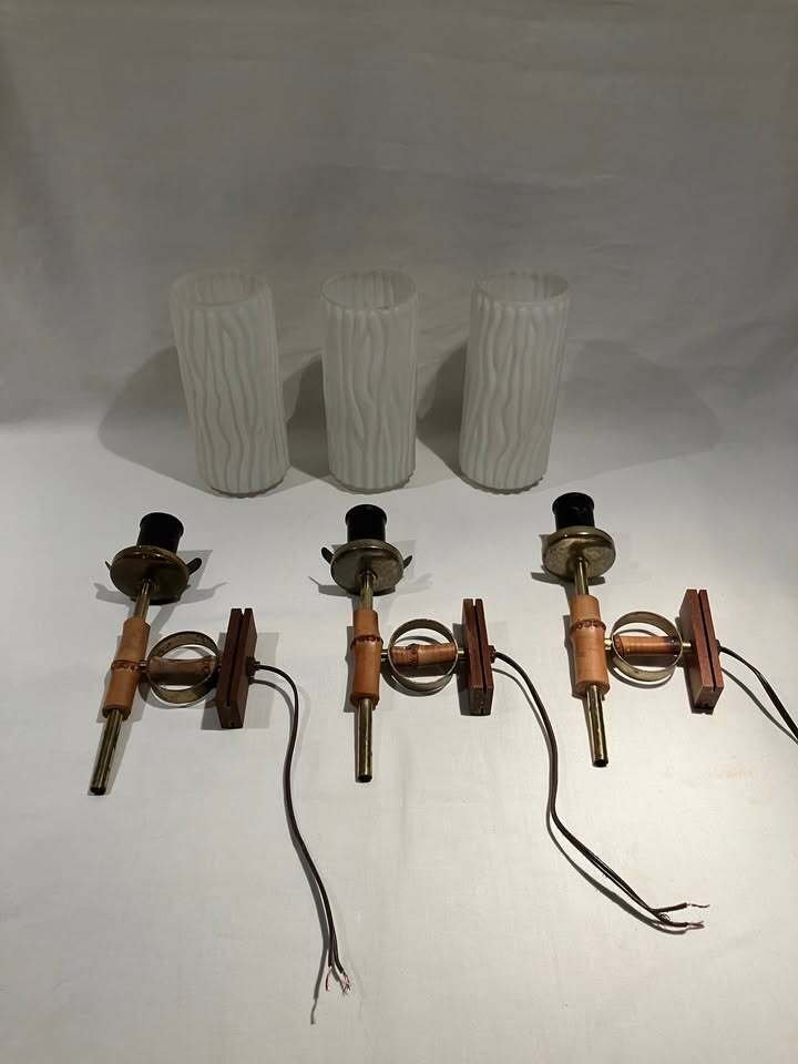 Wandlamp (3) - Glas, Messing, Hout, Bamboe #1.0