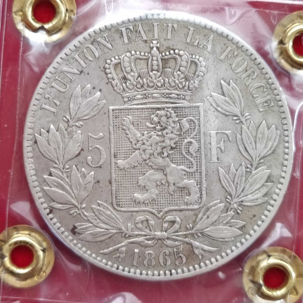 Βέλγιο. Leopold I. 5 Francs 1865 (χωρίς τιμή ασφαλείας) #1.0