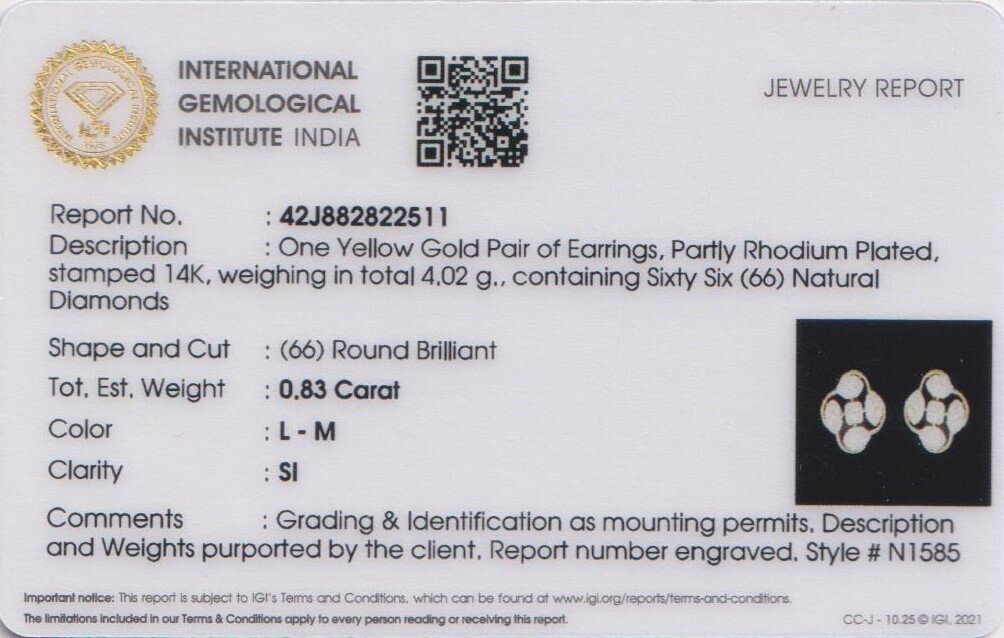 χωρίς τιμή ασφαλείας - Καρφωτά σκουλαρίκια - 14 καράτια Κίτρινο χρυσό -  0.83ct. tw. Διαμάντι (Φυσικό) - Χρυσά Διαμαντένια Σκουλαρίκια #2.1