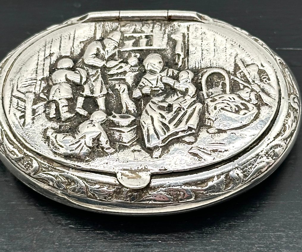 No reserve- Antieke zilveren pillendoos met oud Hollands landelijk tafereel - Pillbox - Silver - c. 1935 #1.0