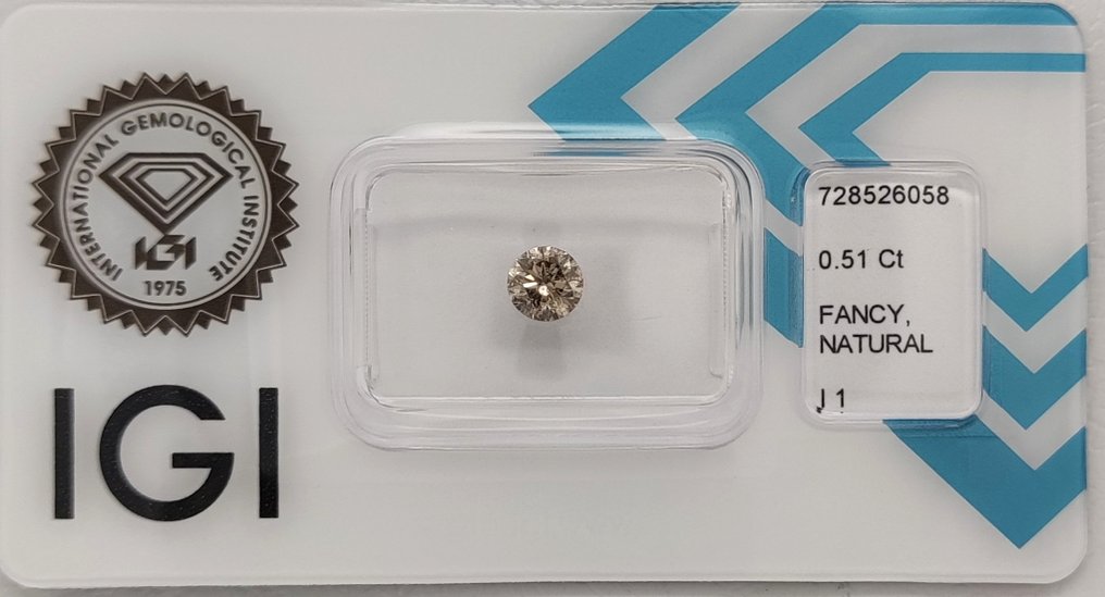 没有保留价 - 1 pcs 钻石  (天然色彩的)  - 0.51 ct - 圆形 - Fancy 棕色 黄色 - I1 内含一级 - 国际宝石研究院（IGI） #1.0
