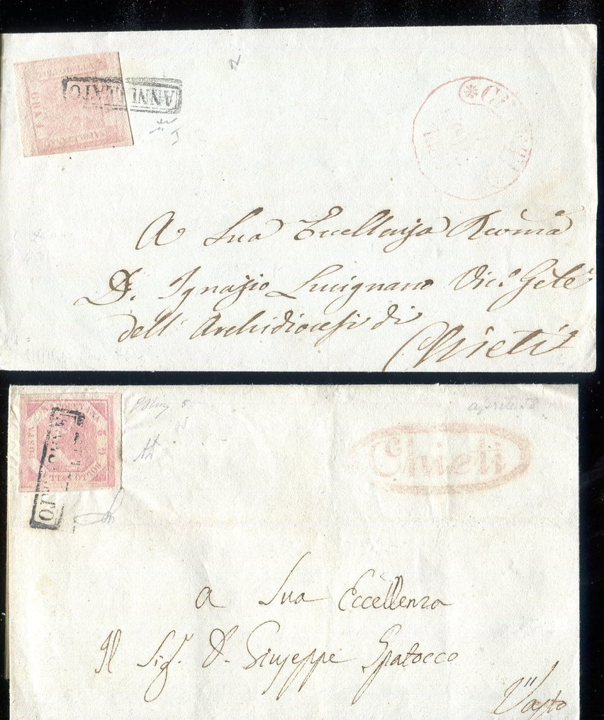 Italian Ancient States - Naples 1858 - Correspondence from Chieti - Sassone 3, 5 #1.0