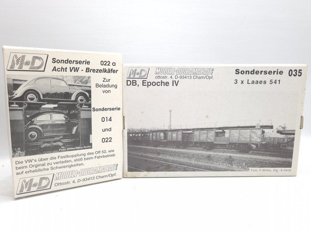 M-D, Klein Modellbahn H0 - Sonderserie 035/022A - Model train freight wagon set (1) - Set autotransporters Laaes541 with Volkswagen Brezelkäfer. - DB #1.0