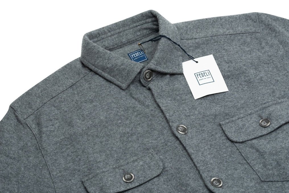 FEDELI CASHMERE RRP 1300€ Gray Oveshirt Jacket 100% Cashmere Flannel - 56 IT - Casaco - New with tags #3.2
