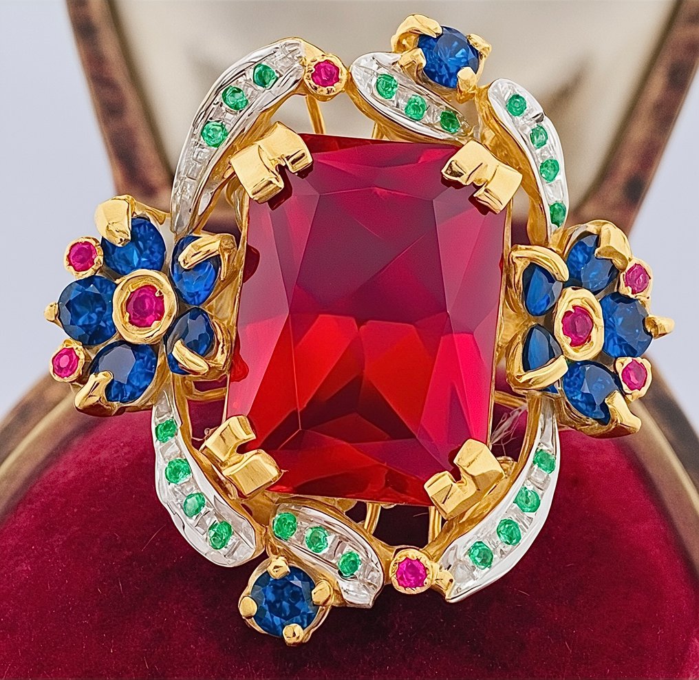 Ingen mindstepris - Ring - 9 kt. Gulguld, Sølv Rubin - Safir #1.0