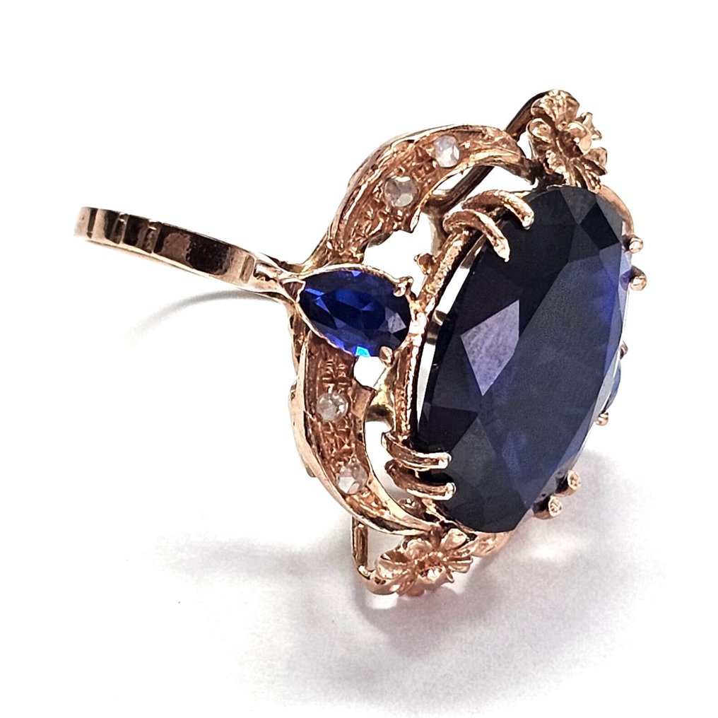 χωρίς τιμή ασφαλείας - Δαχτυλίδι - 9 kt. Ροζ χρυσό, Ασημί Ζαφείρι - Διαμάντι #1.0