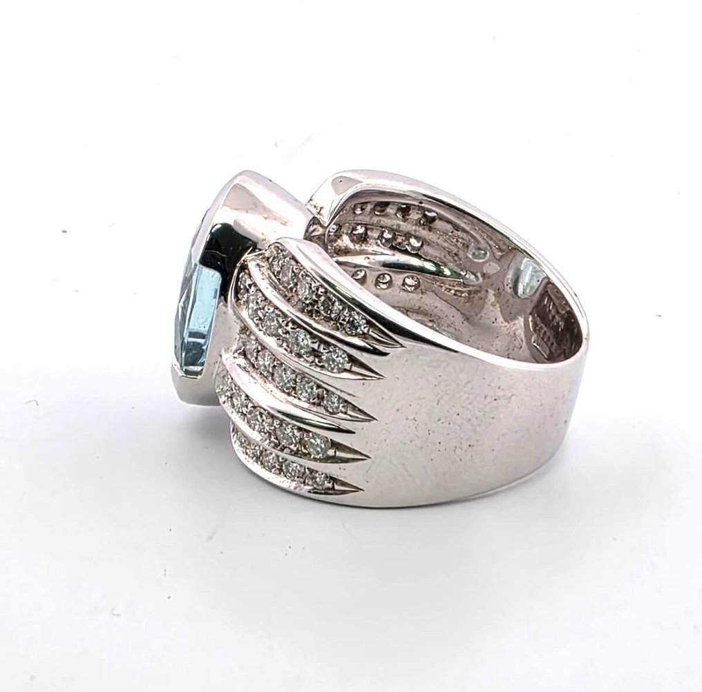 Δαχτυλίδι - 18 καράτια Λευκός χρυσός -  7.80ct. tw. Ακουαμαρίνης - Διαμάντι #1.0