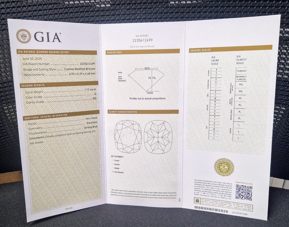 1 pcs 钻石  (天然)  - 1.72 ct - 枕形 - G - SI2 微内含二级 - 美国宝石研究院（GIA） #4.3