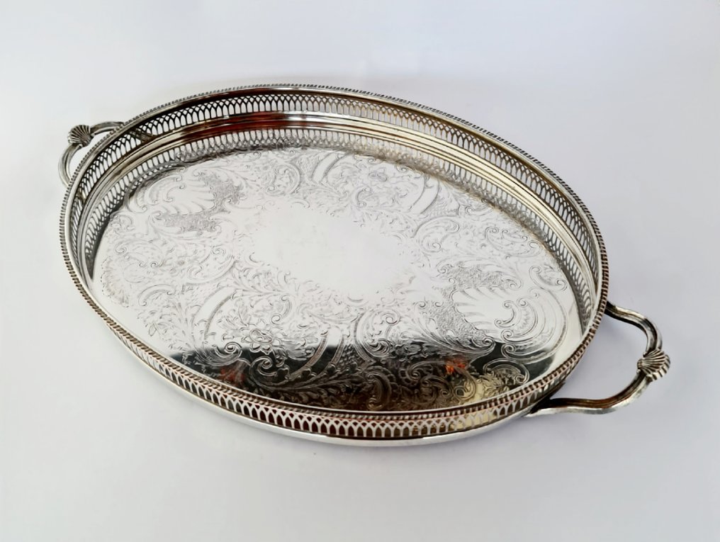 Δίσκος σερβιρίσματος - Μεγάλος δίσκος σερβιρίσματος 50 εκ. Cavalier, άδειος, ασημένιος, επιχρυσωμένος, με Cartouche - Επάργυρο #2.1