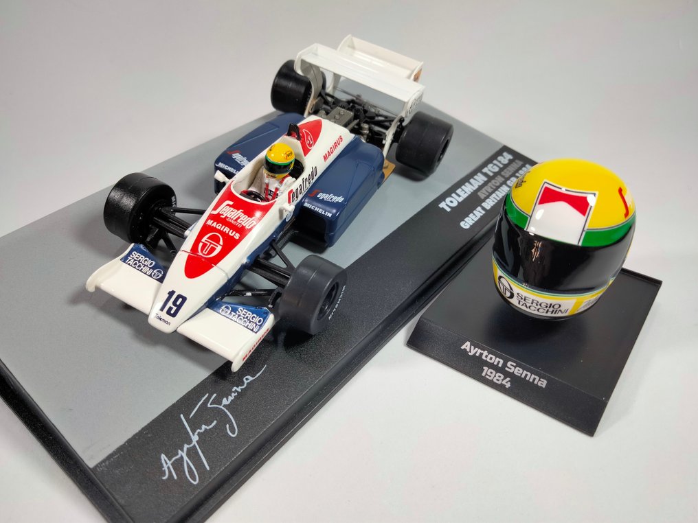 Minichamps, Ayrton Senna Collection 1:43, 1:10 - 模型赛车  (2) - Ayrton Senna: Toleman-Hart TG184 #19 + Helmet Toleman Group Motorsport (1984) #2.1