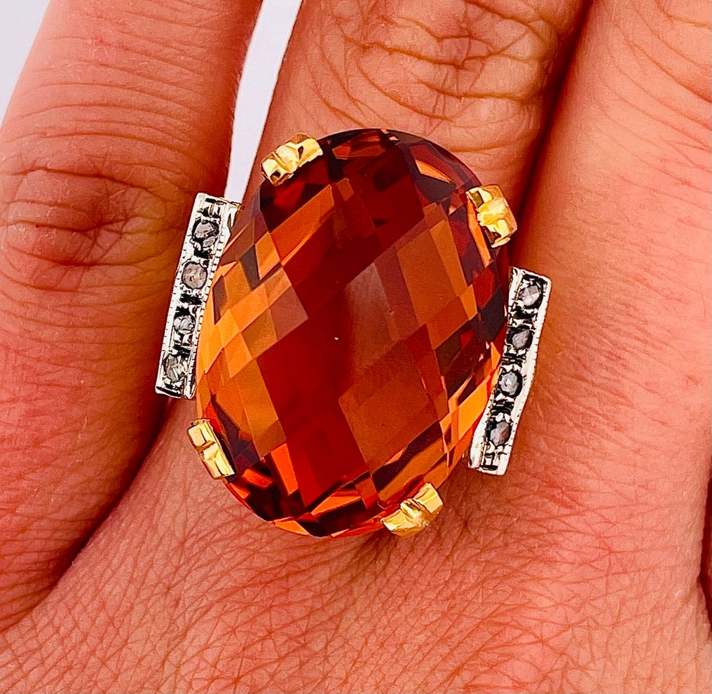 Senza prezzo di riserva - Anello - 9 kt Oro giallo, Argento Quarzo citrino - Diamante #4.3