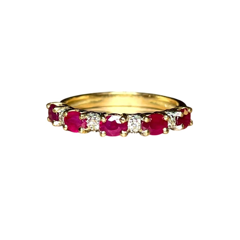No reserve price - Ring - 18 kt. Yellow gold -  1.10ct. tw. Ruby - Diamond - half-rings #1.0