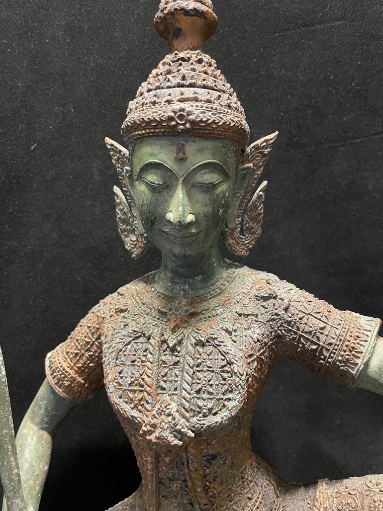 Bronzen grote 38cm hoge zittende tempelwachter brons - Άγαλμα - Ταϊλάνδη (χωρίς τιμή ασφαλείας) #1.0