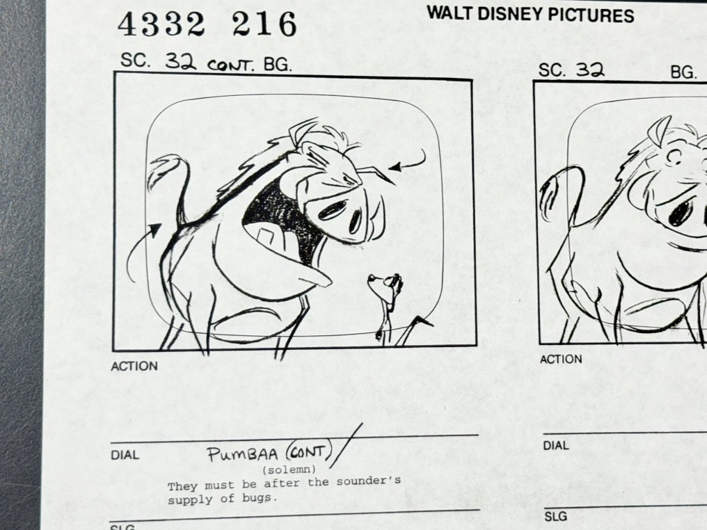 Walt Disney - Production Storyboard Page, signed by animator (very rare) - Timon & Pumbaa (1995) #4.3