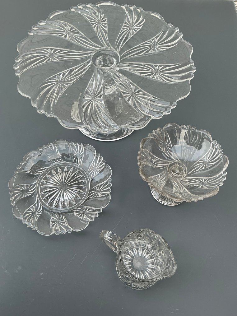 Val Saint Lambert - René Delvenne - Σερβίτσιο επιδορπίου (4) - Bambous & Etoilles - Κρύσταλλο - Αρ Νουβό van VSL #4.3