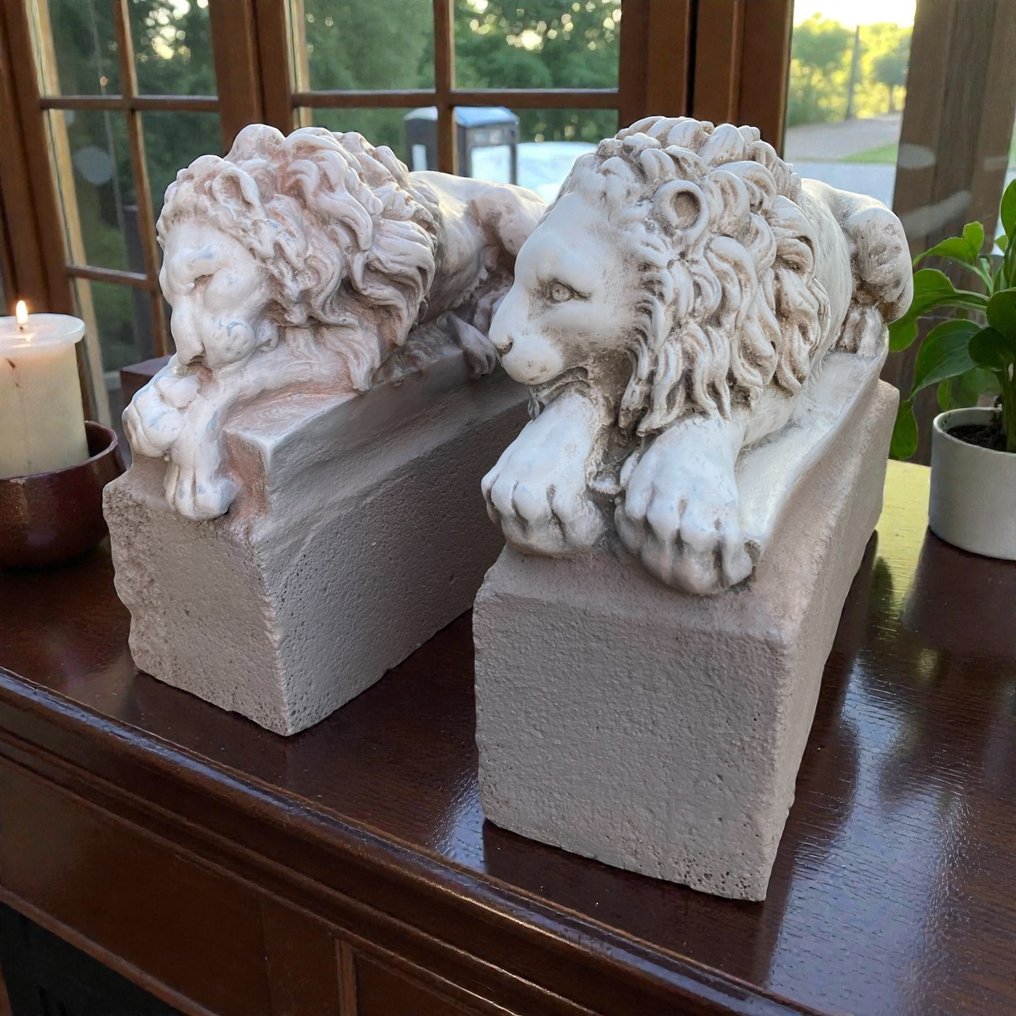 雕刻, Coppia leoni - 25 cm - Canova的狮子对 - 石膏雕刻 #1.0