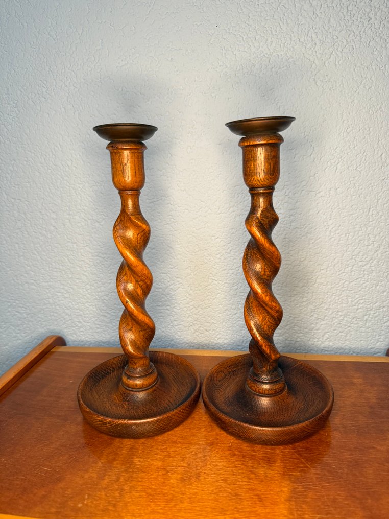 Lysestage Bygotwist (2) - Egetræ - Antik lysestage -1890 #2.1