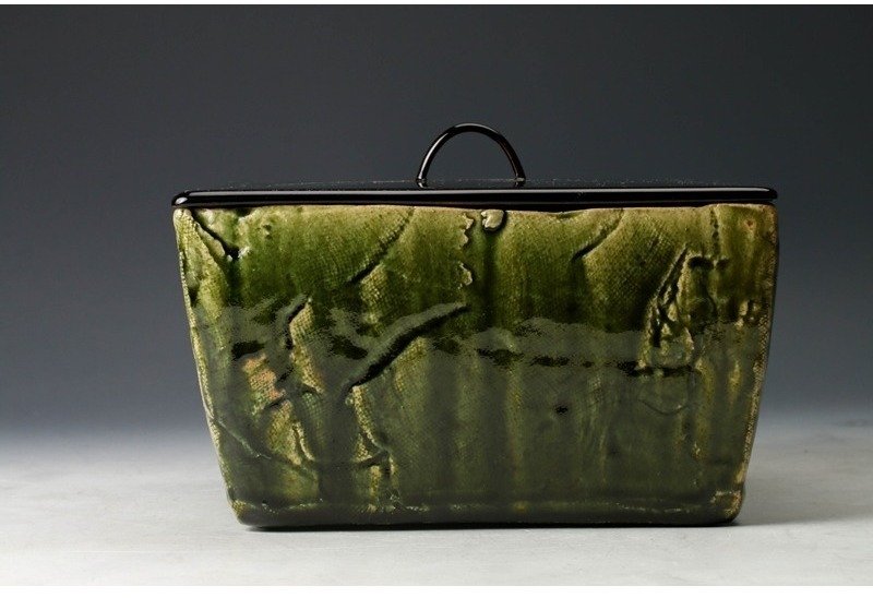 Ομπίρε Μιζουσάσι - Πράσινη γυαλισμένη κανάτα νερού για την τελετή του τσαγιού. - Κεραμικό - 安藤日出武 Ando Hidetake (1938-) - Ιαπωνία - 1900-2000 #4.3