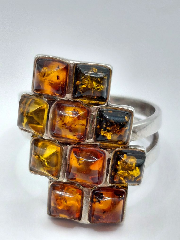 没有保留价 - 戒指 银 琥珀 #1.0