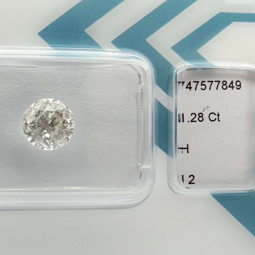 沒有保留價 - 1 pcs 鑽石 (天然) - 1.28 ct - 圓形 - H(次於白色的有色鑽石) - I2 - 國際寶石學院(International Gemological Institute (IGI)) #1.0