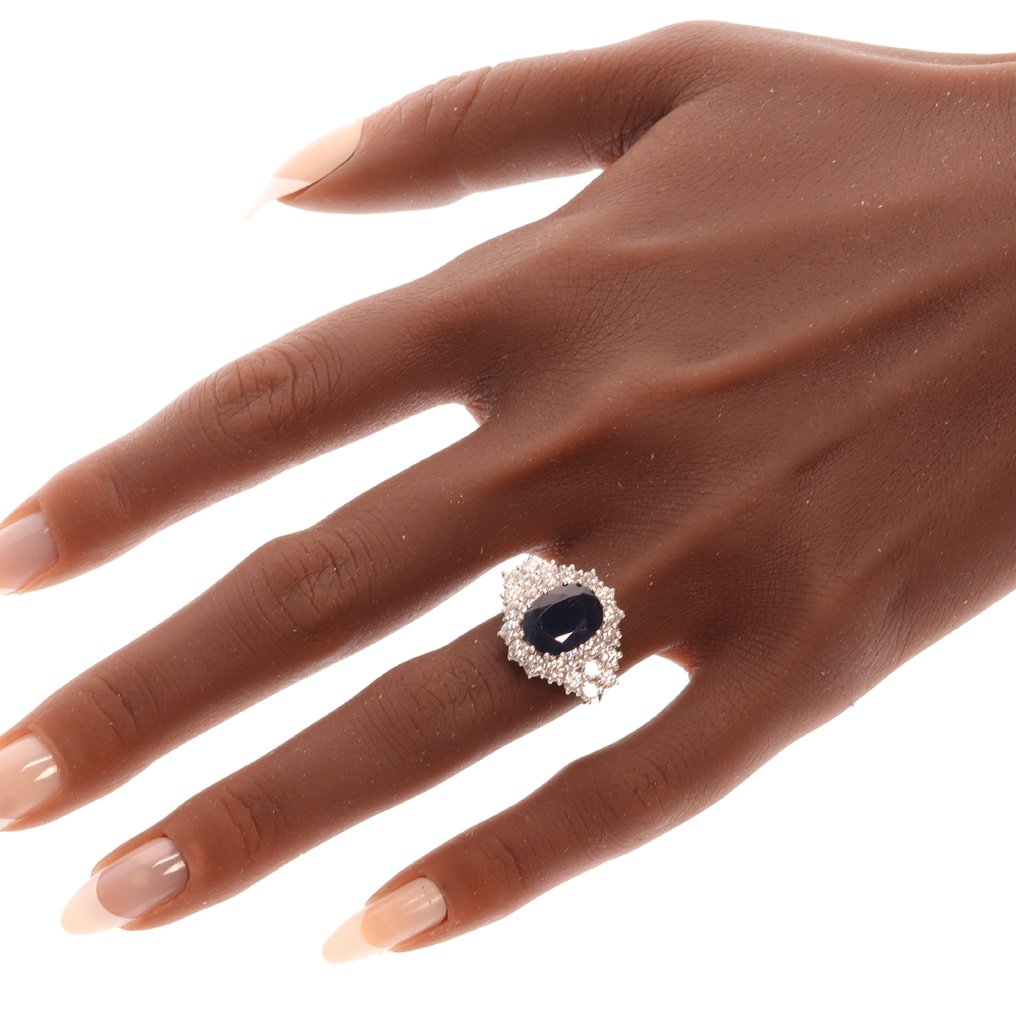 χωρίς τιμή ασφαλείας - Δαχτυλίδι - 18 καράτια Λευκός χρυσός -  4.14ct. tw. Ζαφείρι - Διαμάντι - Κλασικό 1980 #1.0