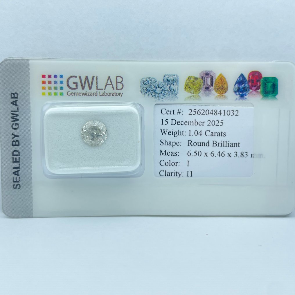No reserve price - 1 pcs Diamond  (Natural)  - 1.04 ct - Round - I - I1 - Gemewizard Gemological Laboratory (GWLab) #4.3