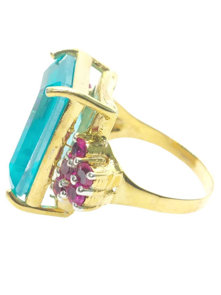 没有保留价 - 戒指 - 9 kt. 银, 黄金 帕拉伊巴碧玺 - 红宝石 #2.1