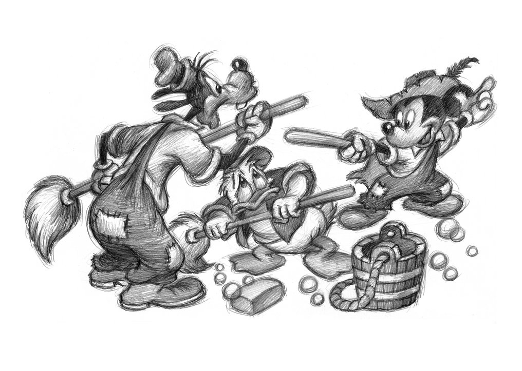 Joan Vizcarra Giclée - Mickey, Donald & Goofy in “The Broom Fight” – Hand Signed #1.0