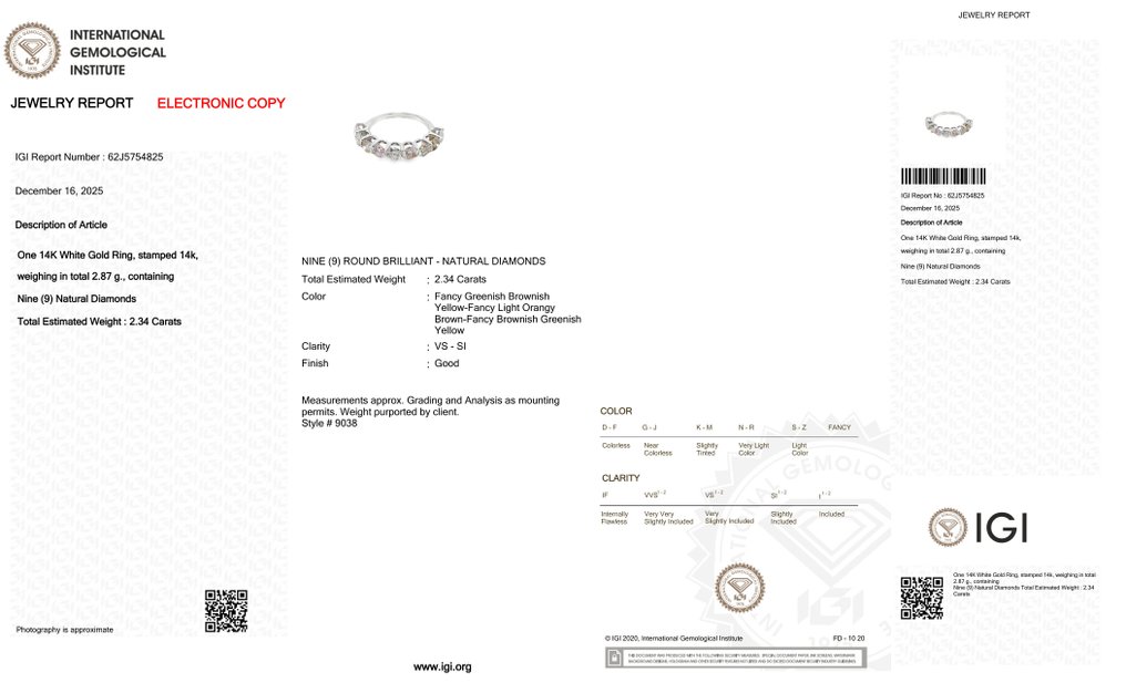 没有保留价 - 戒指 - 14K包金 白金 -  2.34ct. tw. 钻石 (天然色彩的) #3.2