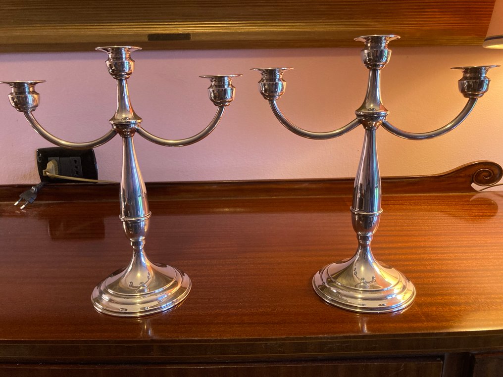 Argentiere Ferrari - Turbigo - Μανουάλι (2) - .800 silver - ζεύγος κηροπήγια #1.0