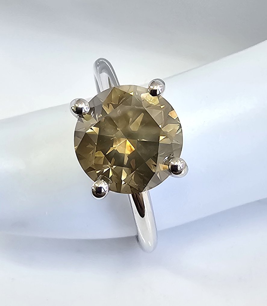 没有保留价 - 戒指 - 14K包金 白金 -  3.04ct. tw. 钻石 (天然) - 钻石 - 花哨的棕色、黄色 #1.0