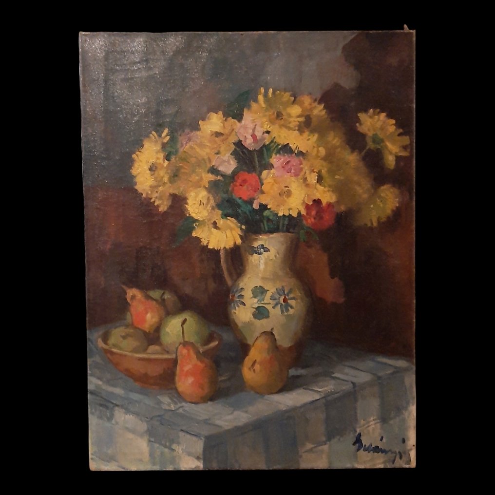 Viktor Belányi (1877-1955) - Natura Morta con Fiori e Frutta #1.0